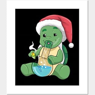 Stoner Turtle Christmas weed Cannabis THC Pothead Posters and Art